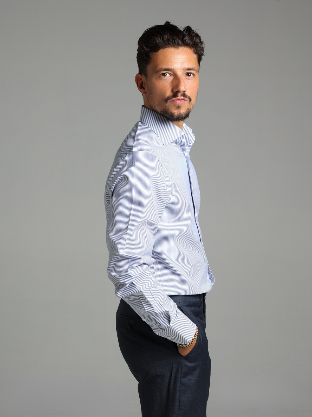 Striped Navy Bengal Classic Collar Custom Fit Shirt