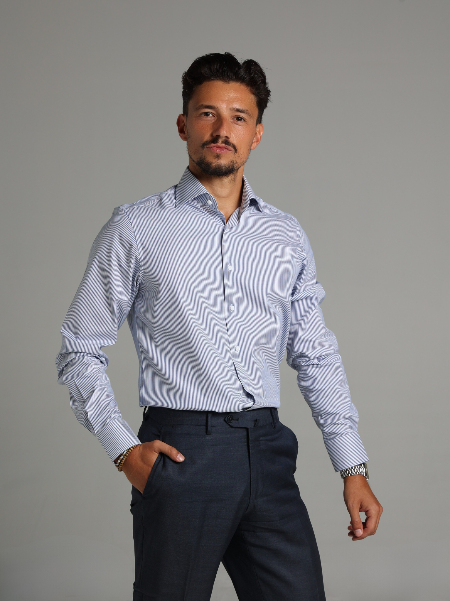 Blue Striped Classic Collar Custom Fit Shirt