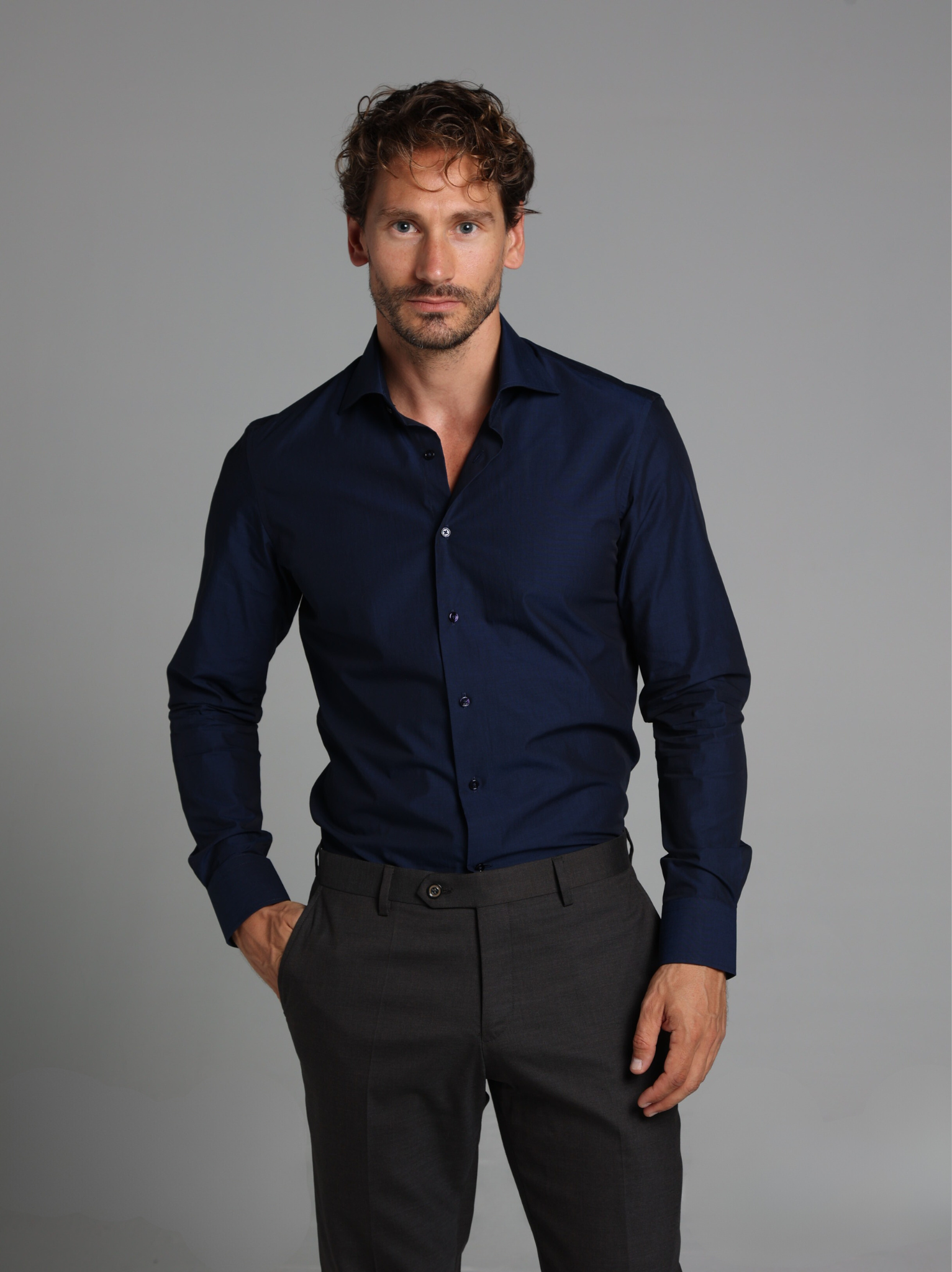 Navy Blue Fil to Fil Slim Fit Shirt