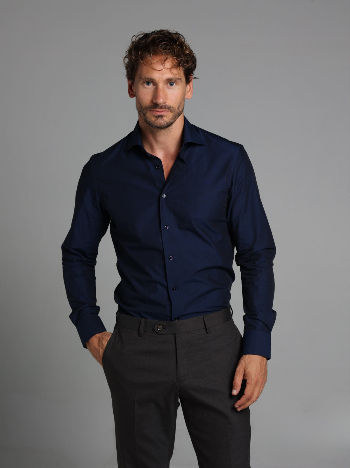 Navy Blue Fil-à-Fil Slim Fit Shirt
