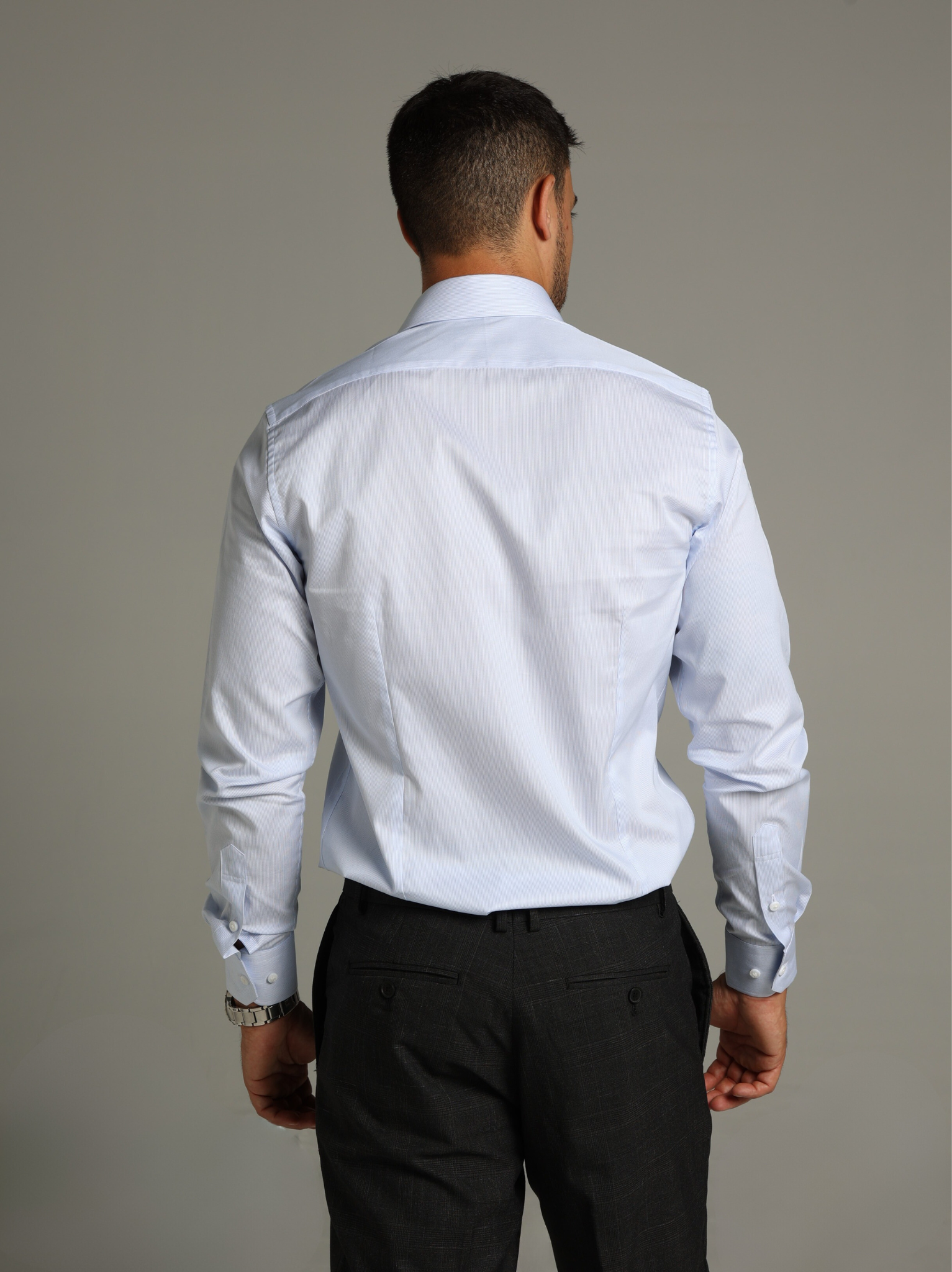 Light Blue Fine Striped Classic Collar Custom Fit Shirt