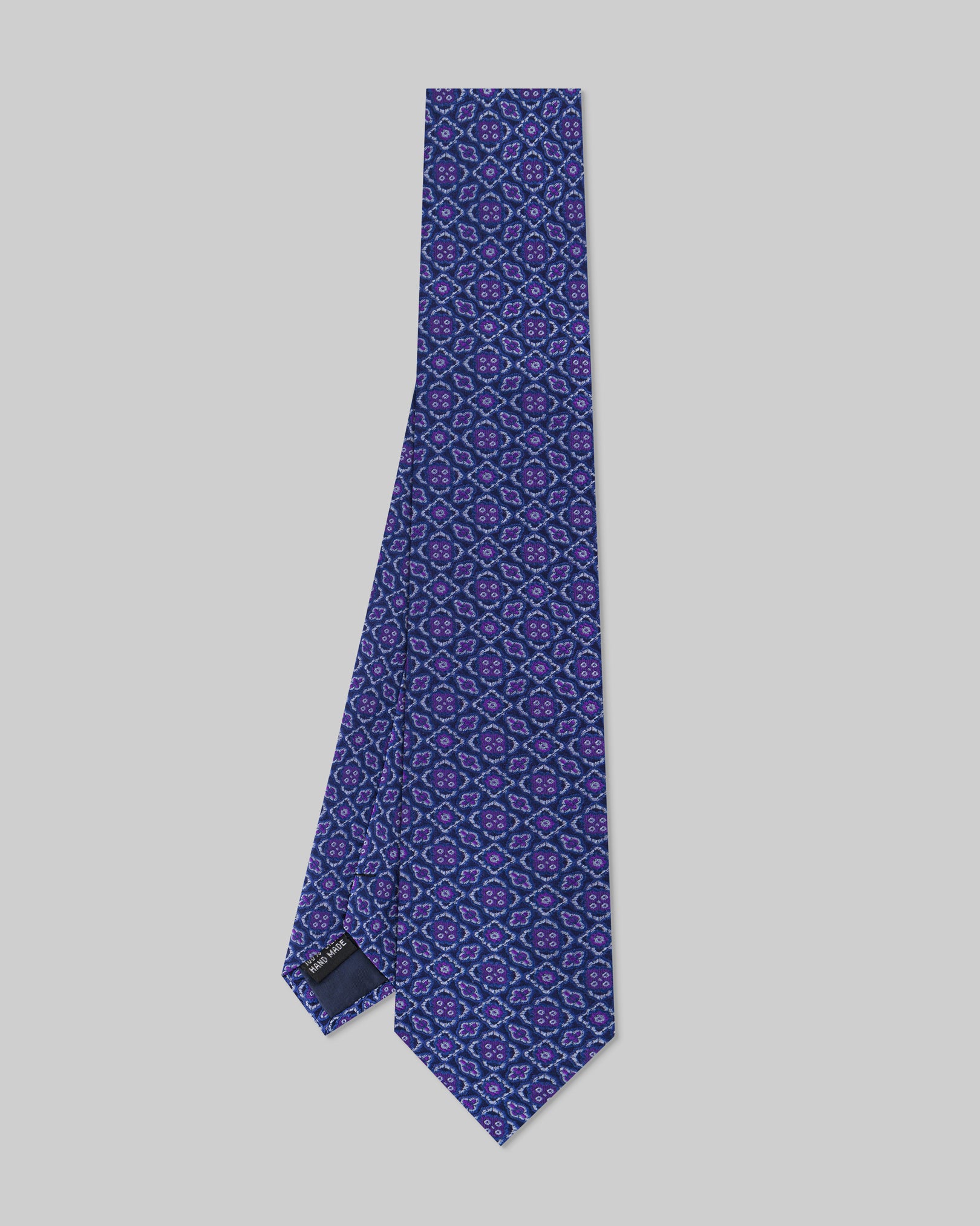 Blue Purple Floral 100% Handmade Silk Tie