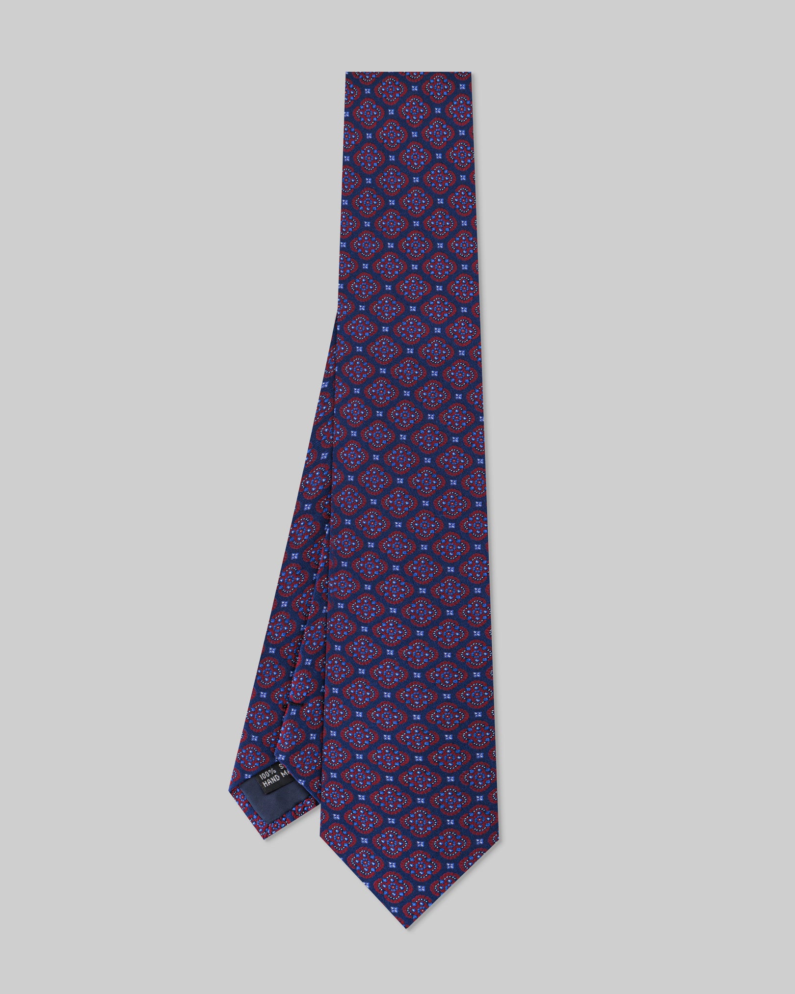 Blue Red Floral 100% Handmade Silk Tie