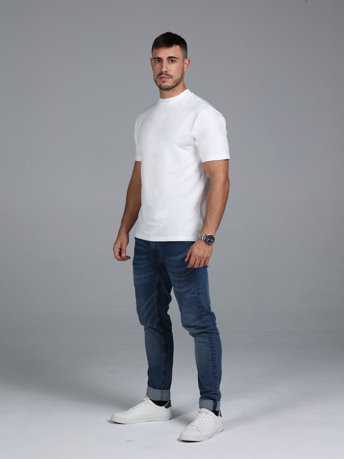 Hi-Neck Pima Cotton T-Shirt - White