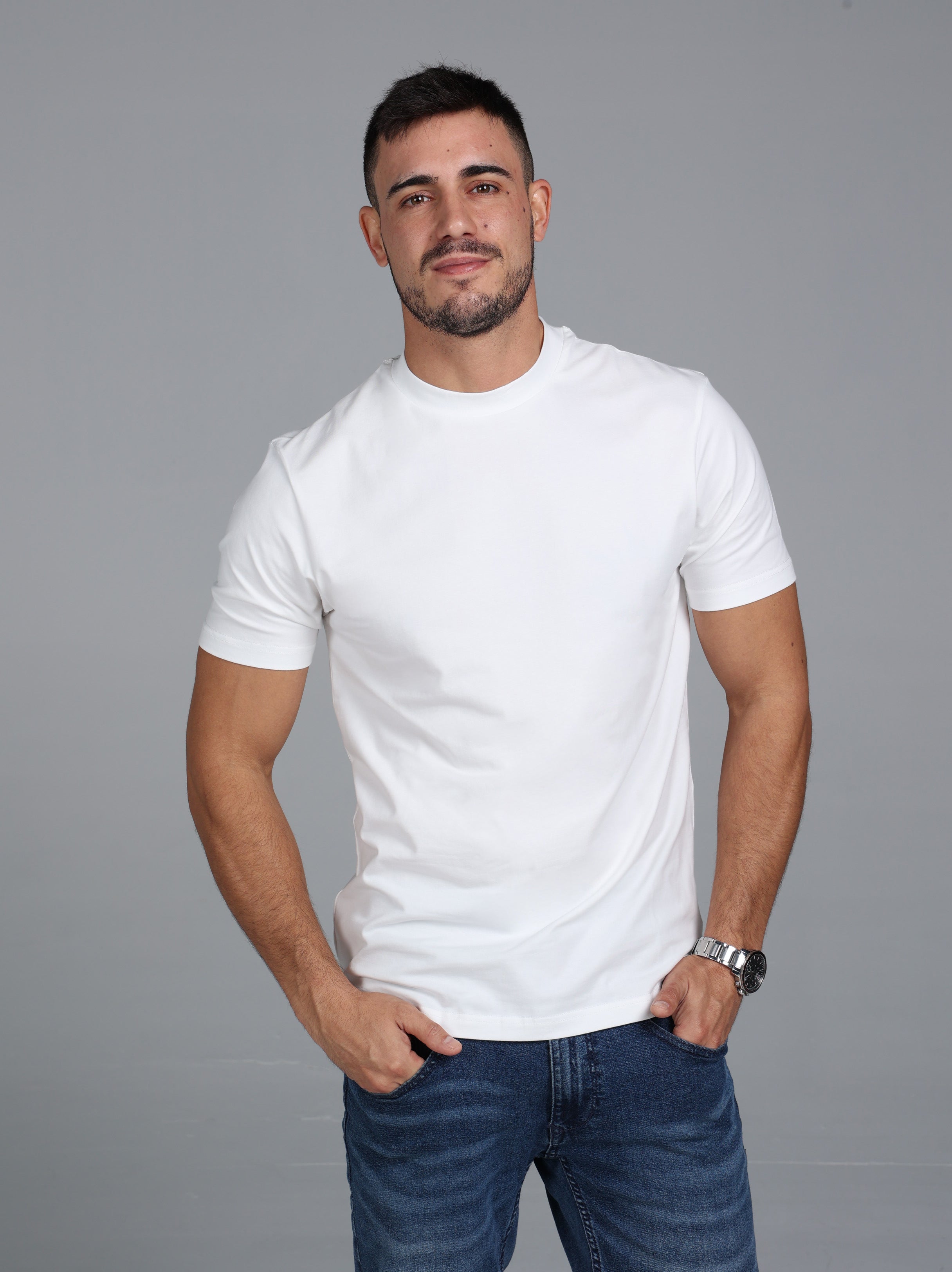 Hi-Neck Supima Cotton T-Shirt - White