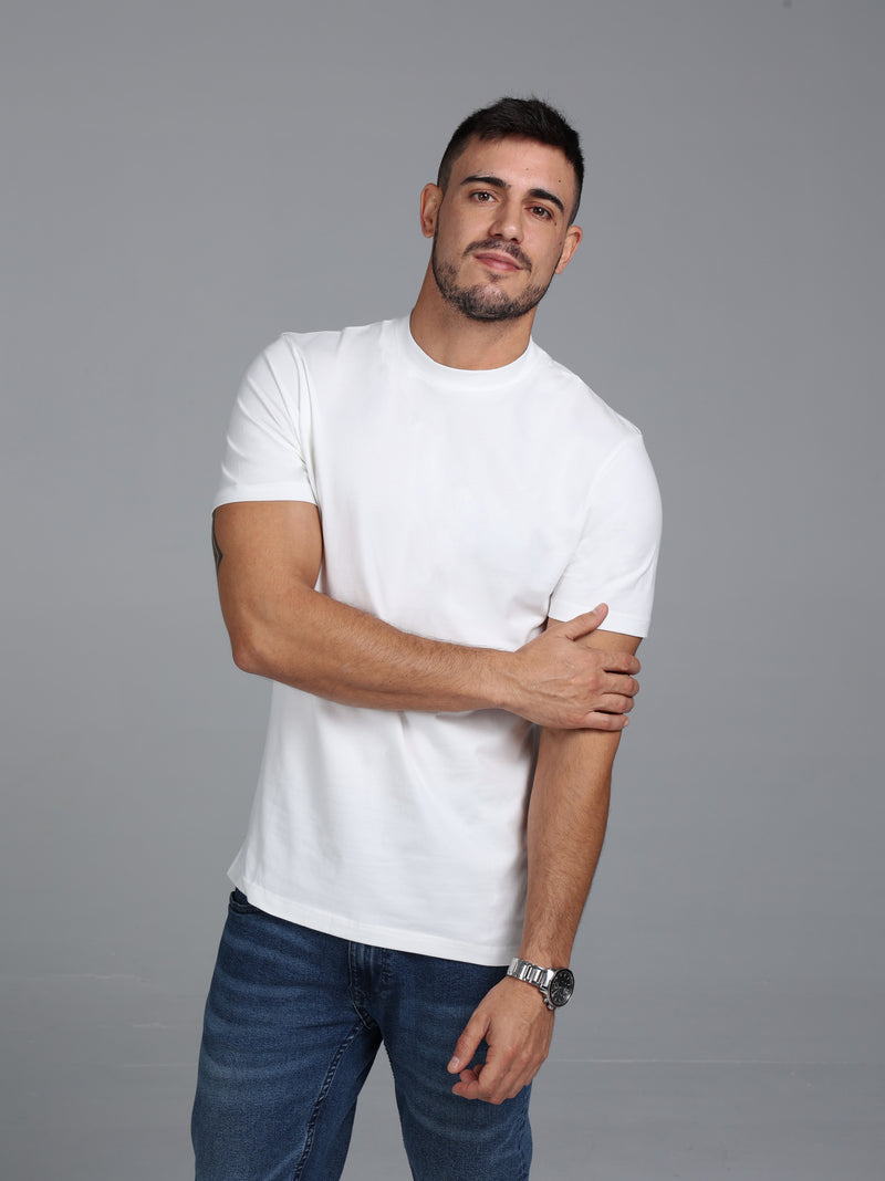 Hi-Neck Pima Cotton T-Shirt - White