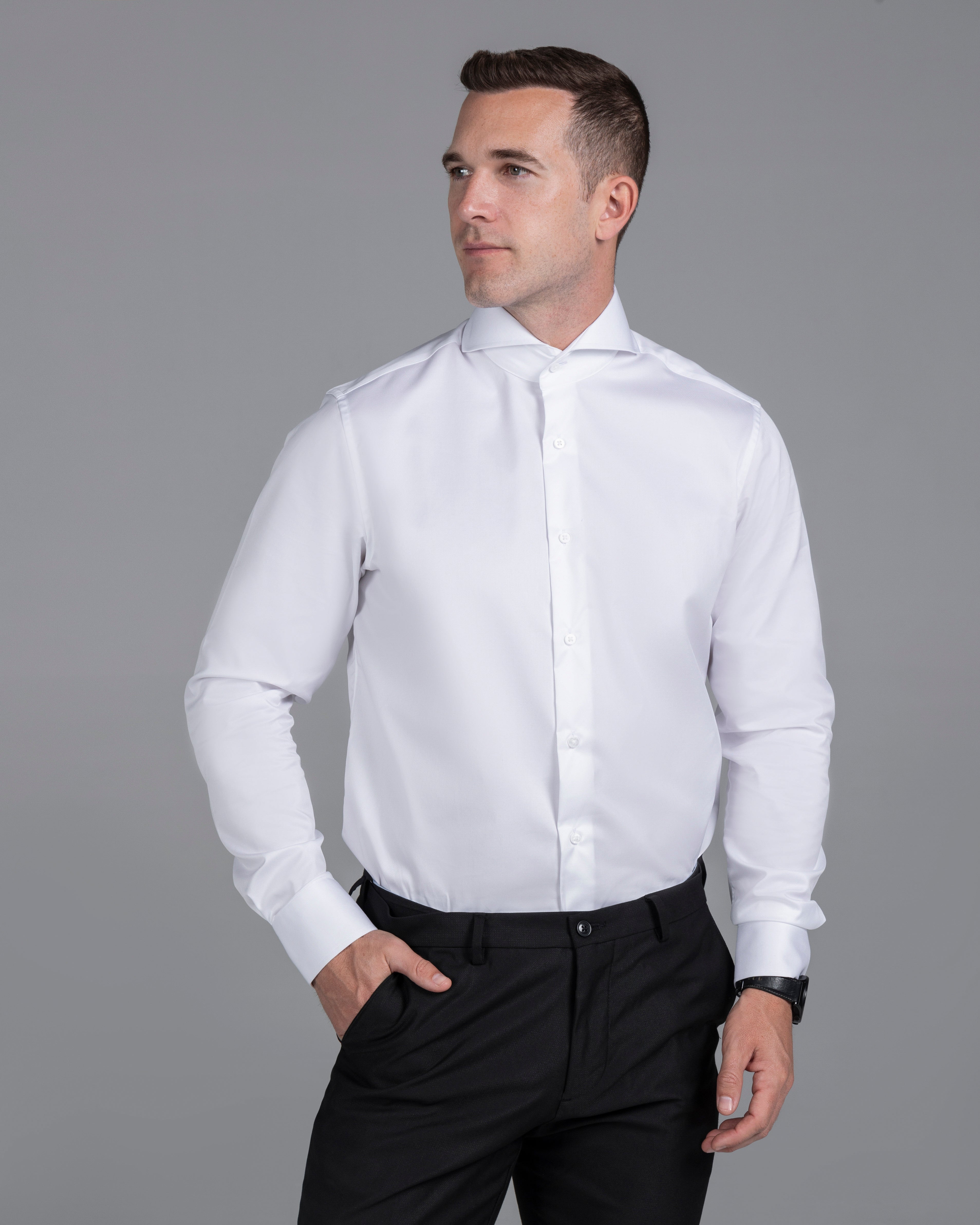 White Signature Twill  Extreme Cutaway Custom Fit Shirt