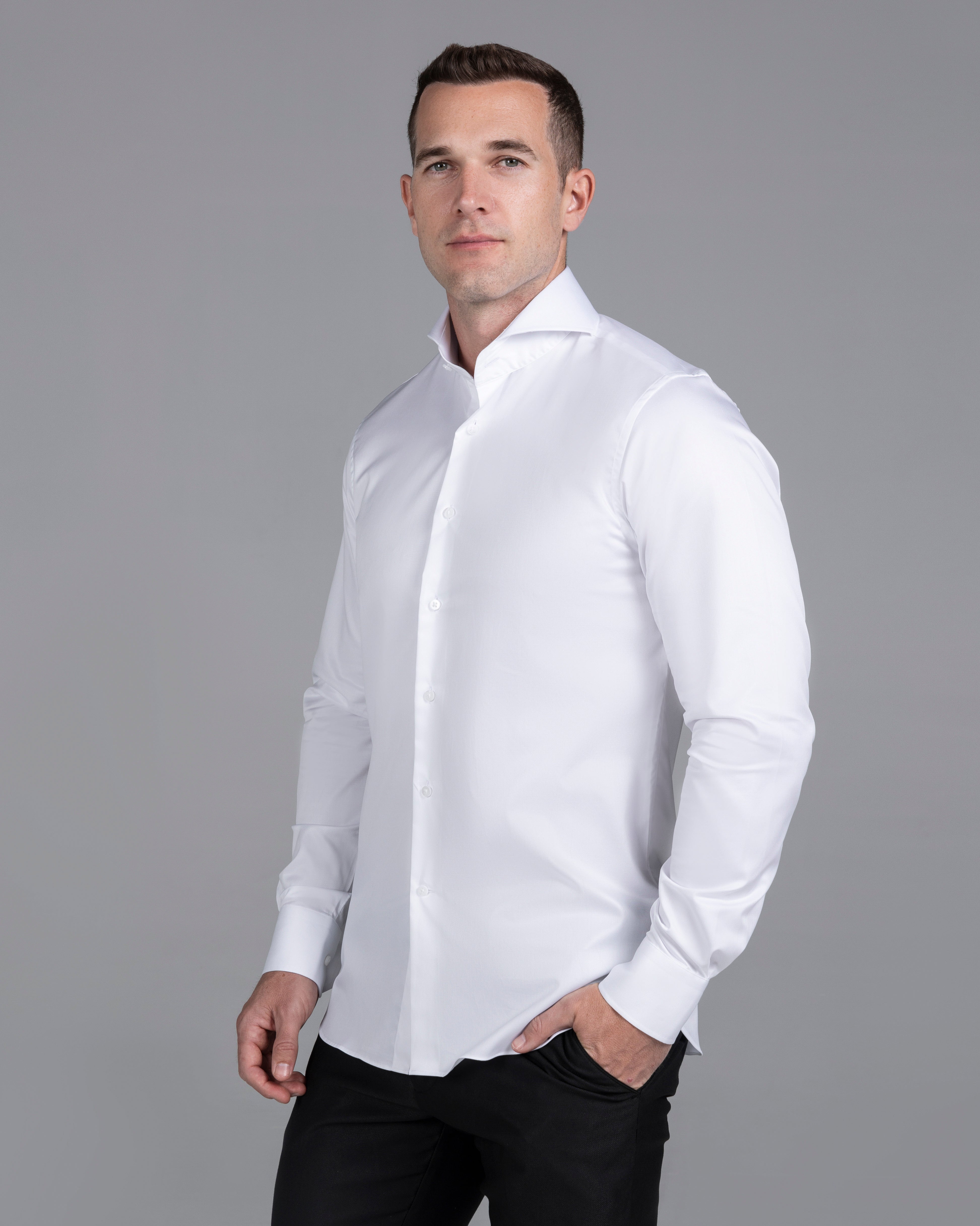 White Signature Twill  Extreme Cutaway Custom Fit Shirt