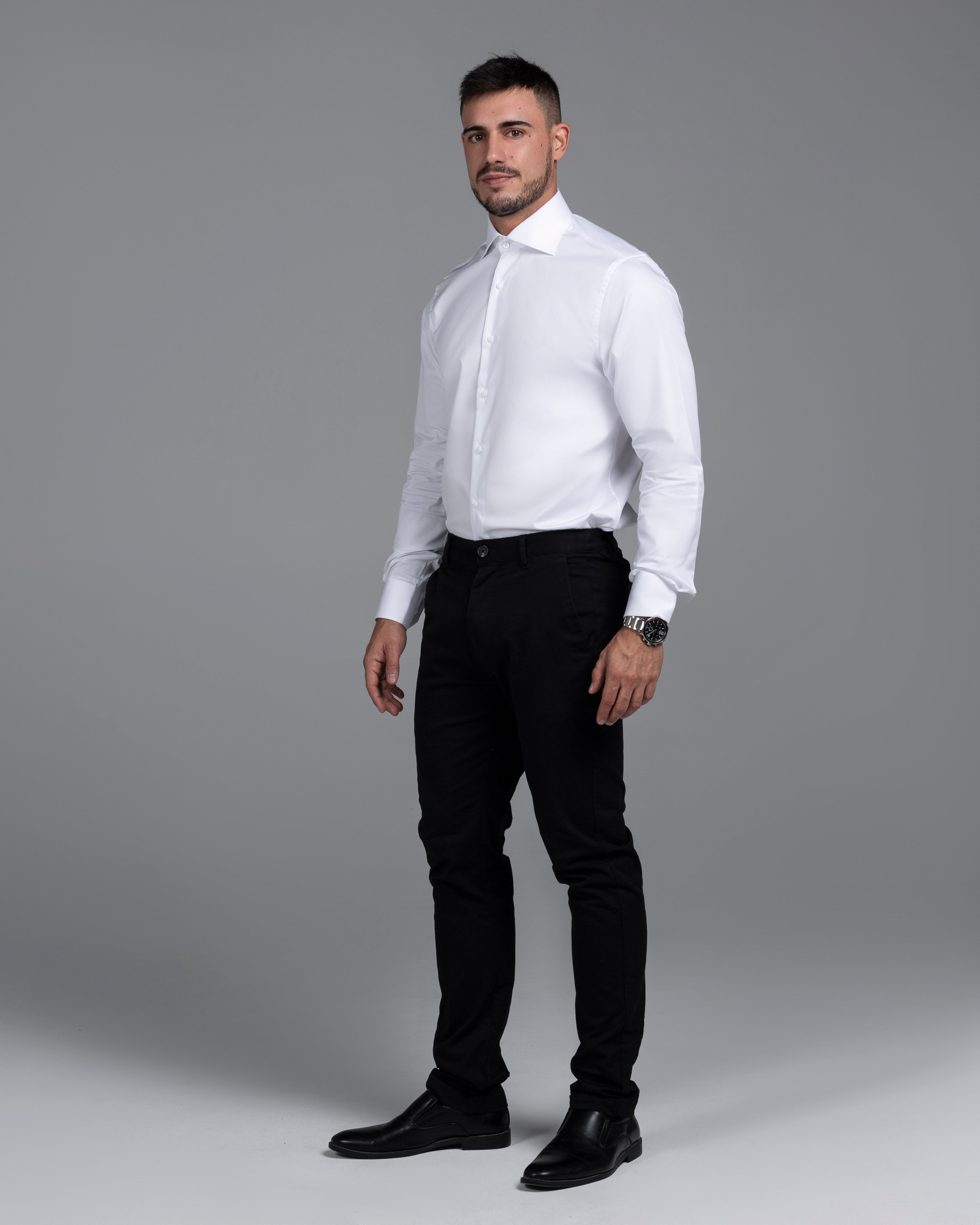 White Signature Twill  Classic Collar Custom Fit Shirt