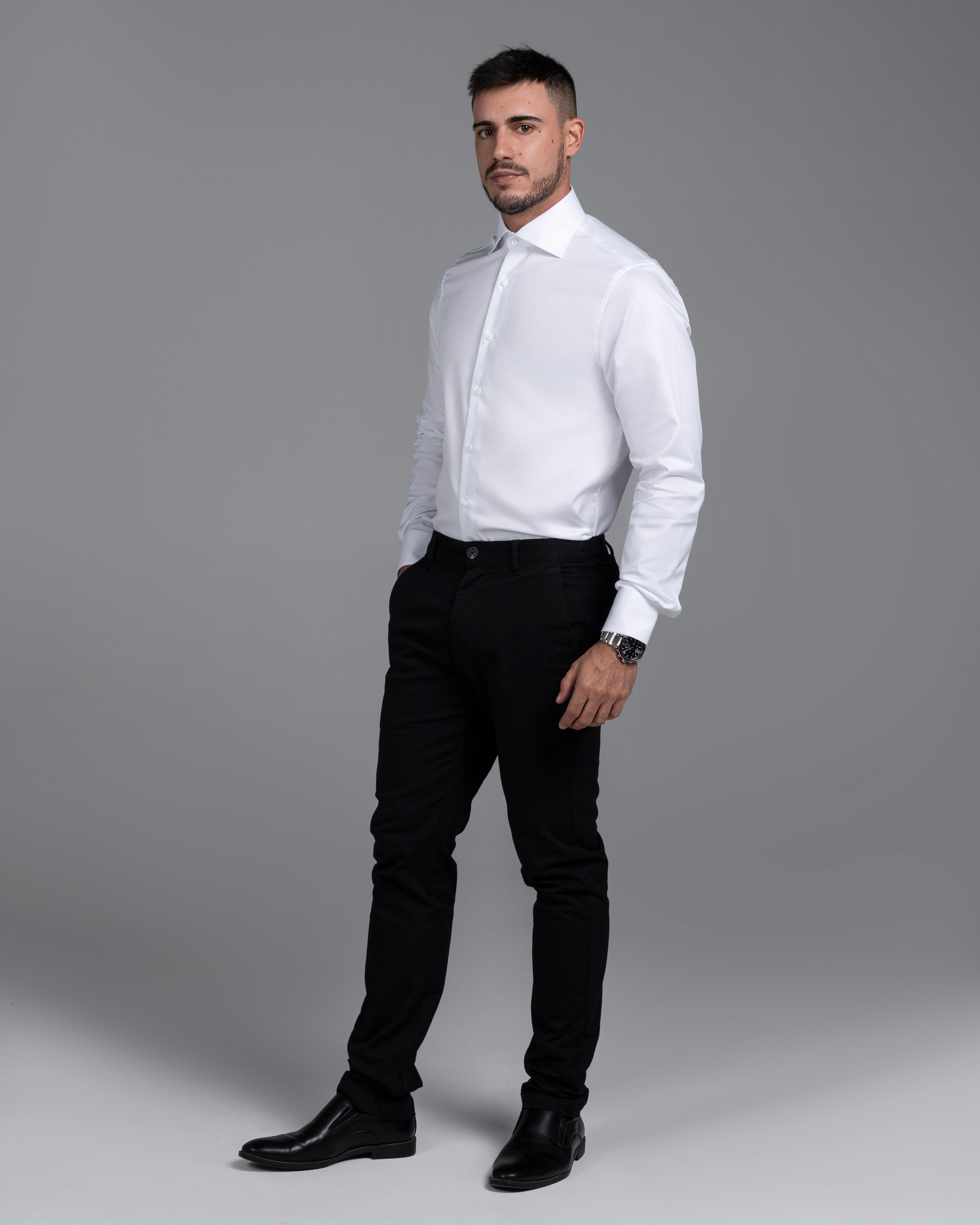 White Signature Twill  Classic Collar Custom Fit Shirt