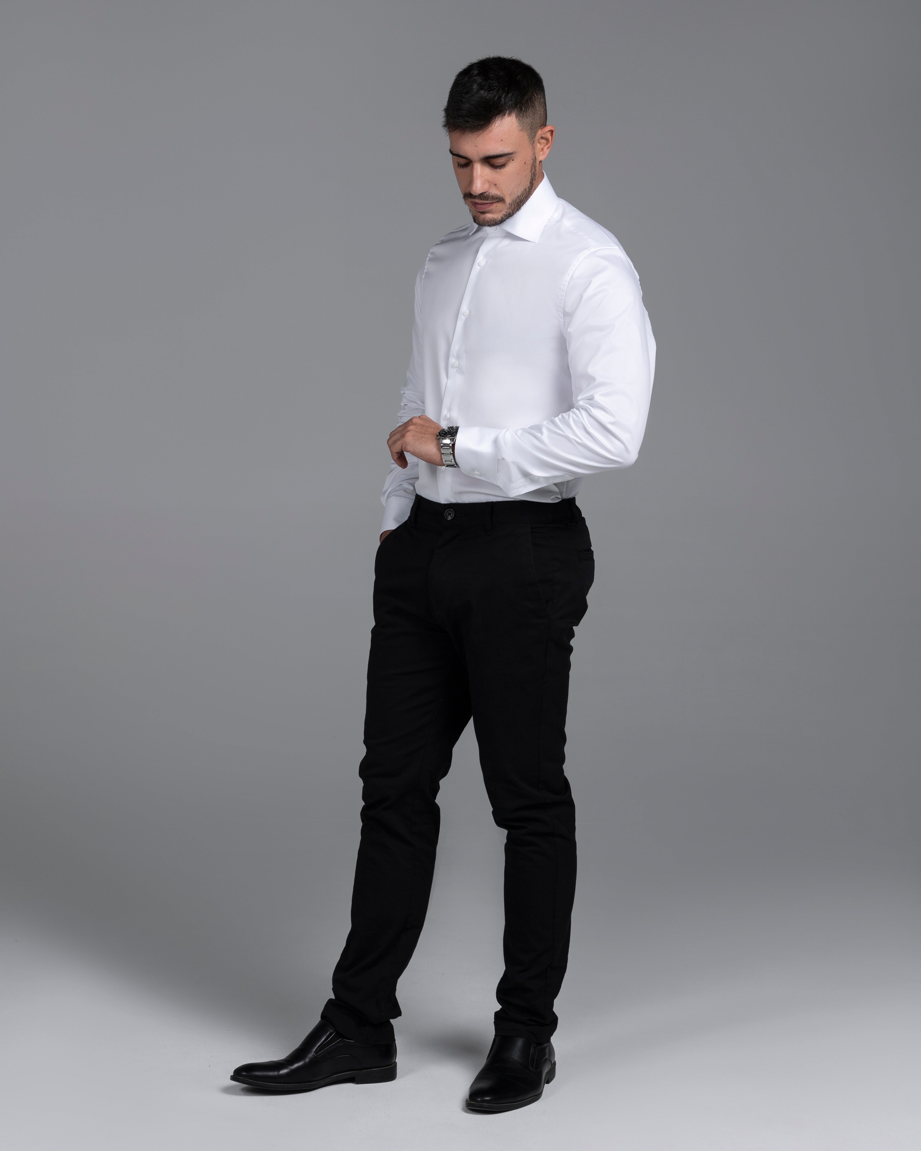 White Signature Twill  Classic Collar Custom Fit Shirt