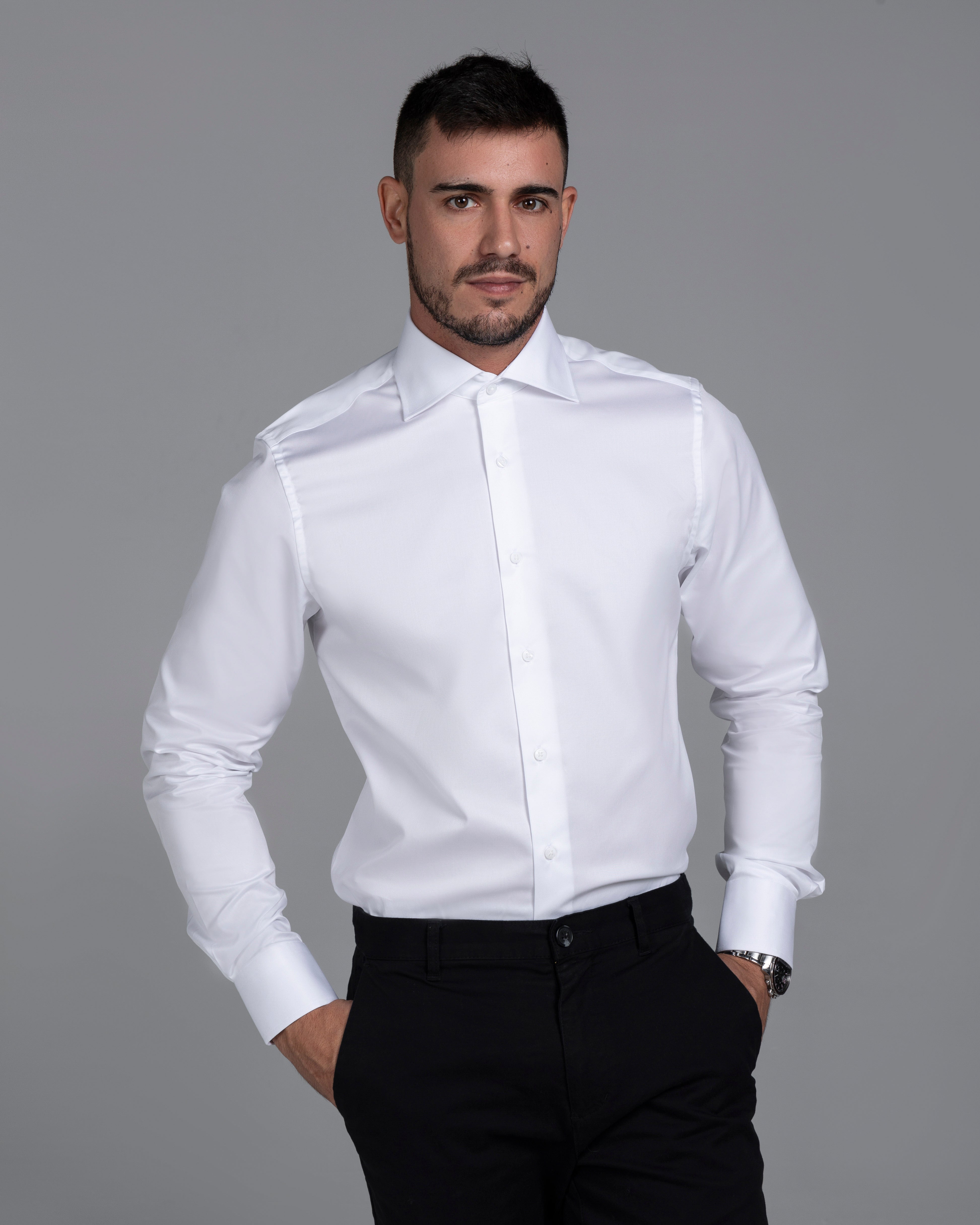 White Signature Twill  Classic Collar Custom Fit Shirt