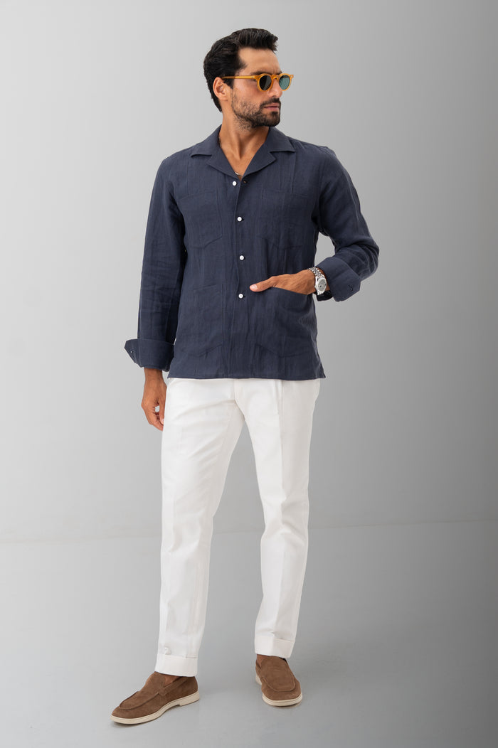 The Riviera Linen Shirt - Riviera Navy