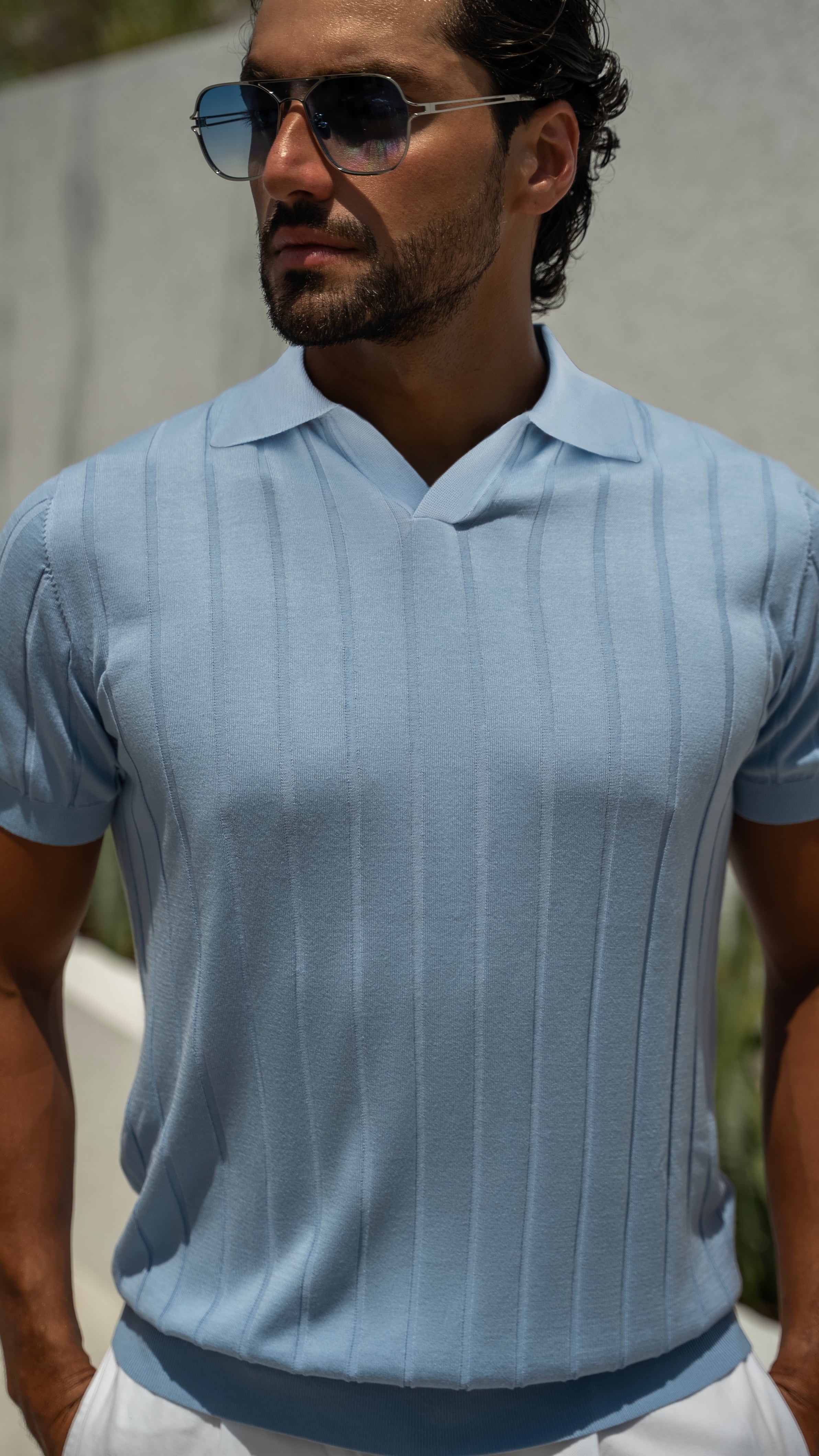 Mykonos - Light Blue - Tencel/Silk/Cotton Knitted Shirt