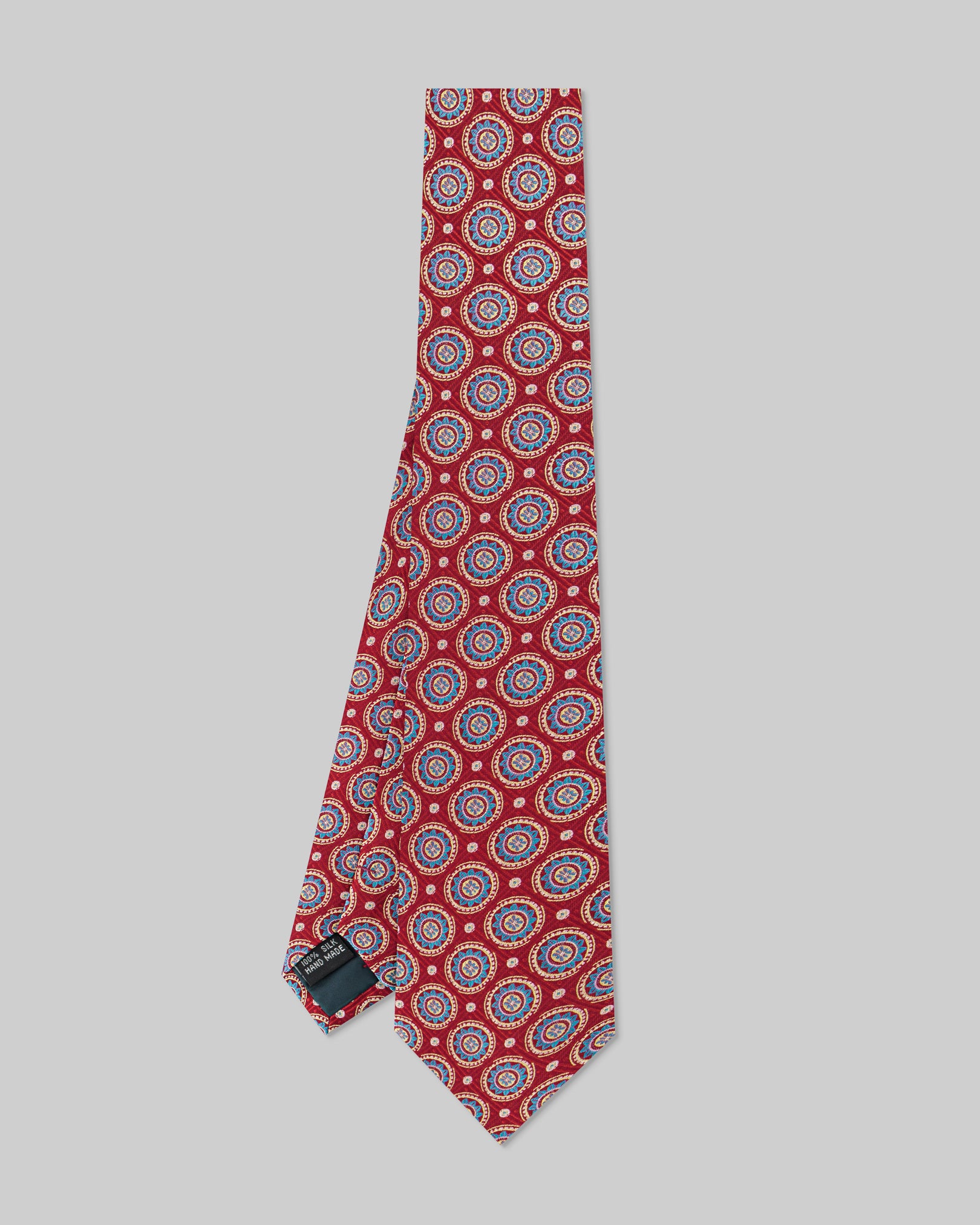 Red Blue Floral 100% Handmade Silk Tie