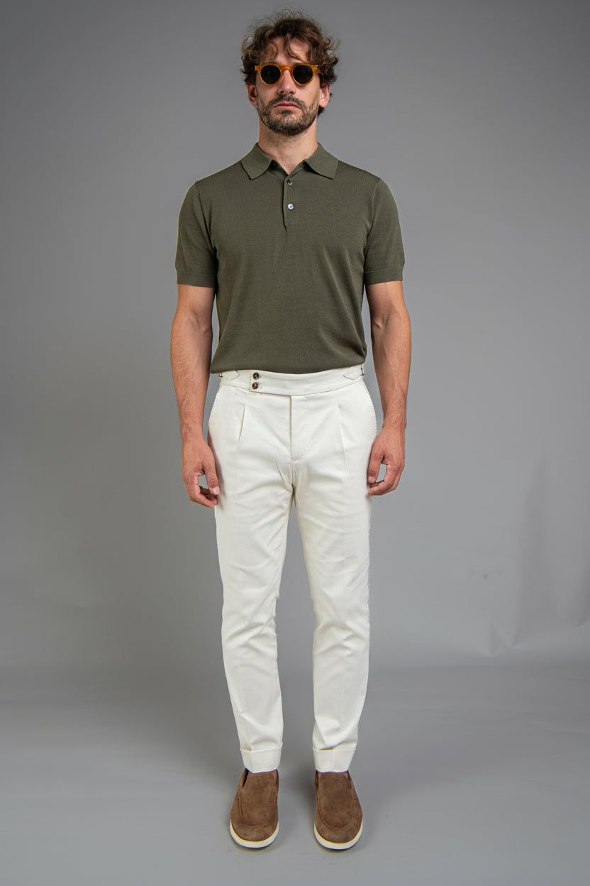 The Polo - Knitted Cotton/Silk Shirt - Military Green