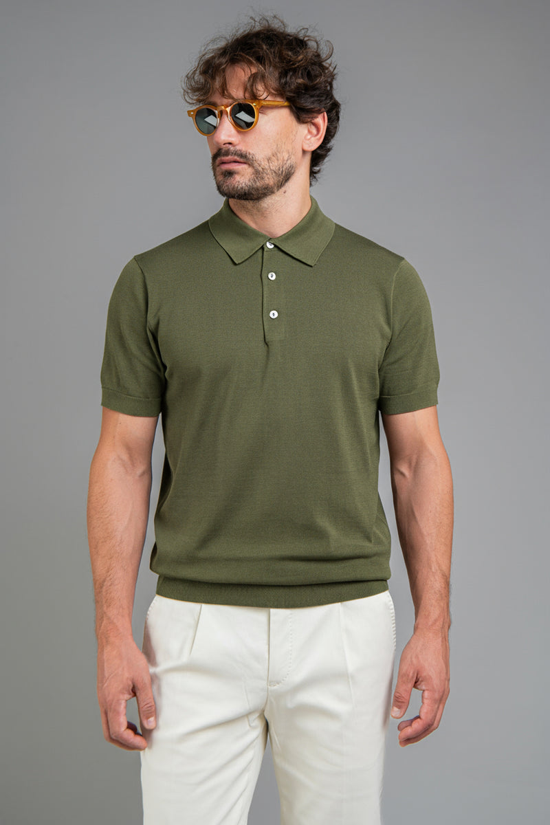 The Polo - Knitted Cotton/Silk Shirt - Military Green