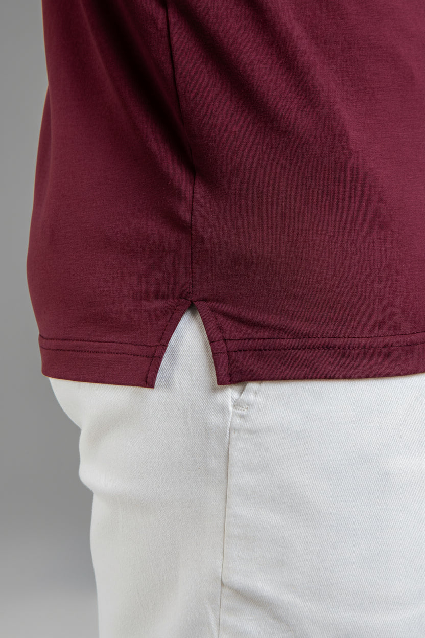 Hi-Neck Pima Cotton T-Shirt - Burgundy