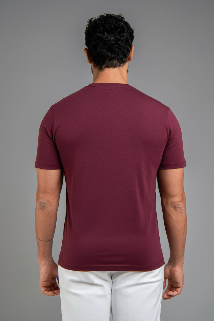 Hi-Neck Pima Cotton T-Shirt - Burgundy