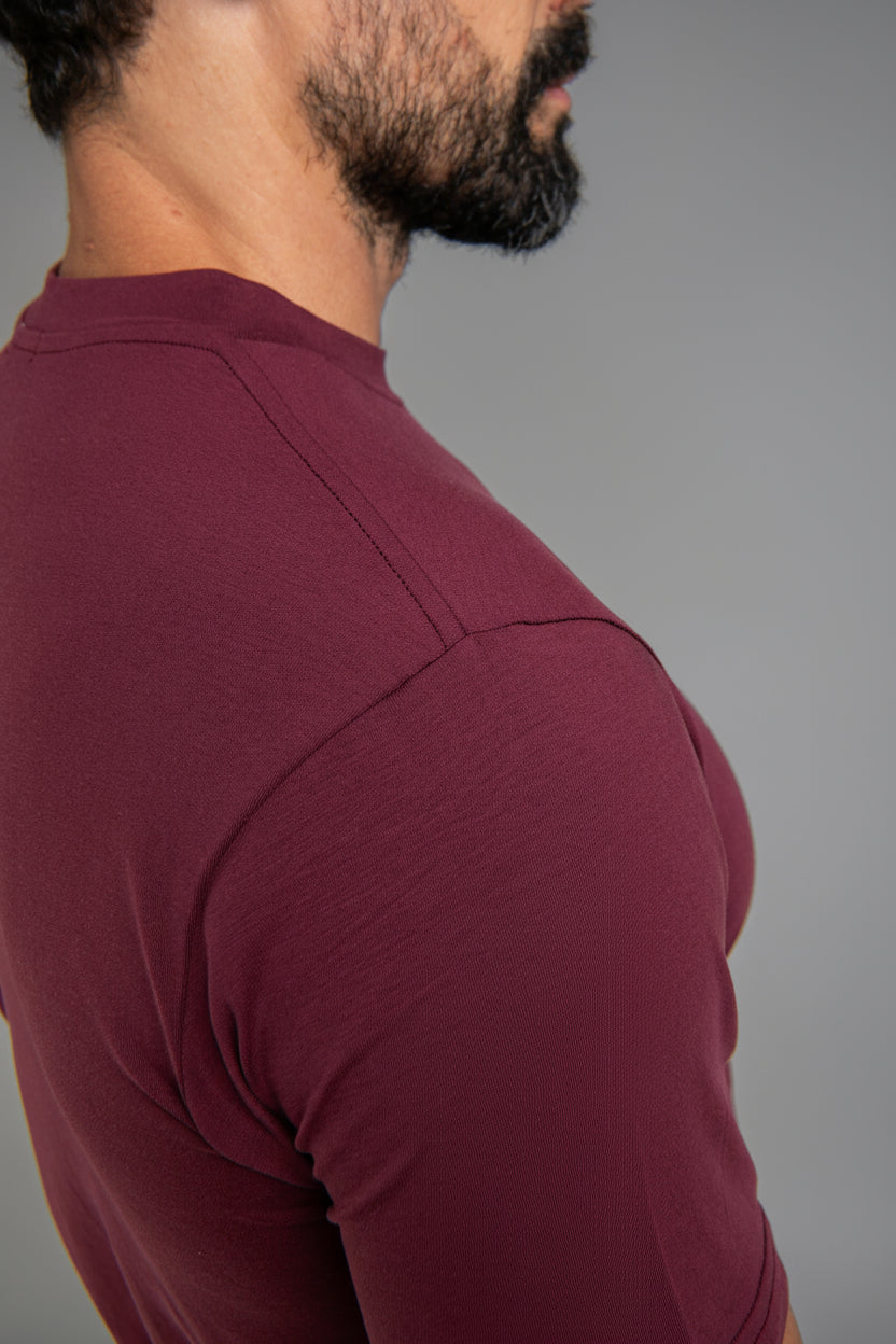 Hi-Neck Pima Cotton T-Shirt - Burgundy