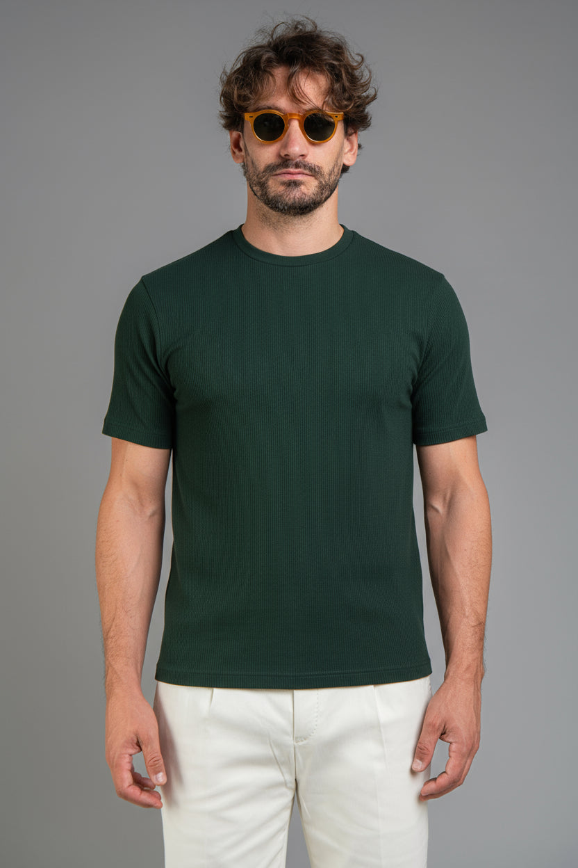 Hi-Neck Pima Cotton T-Shirt - Emerald Green