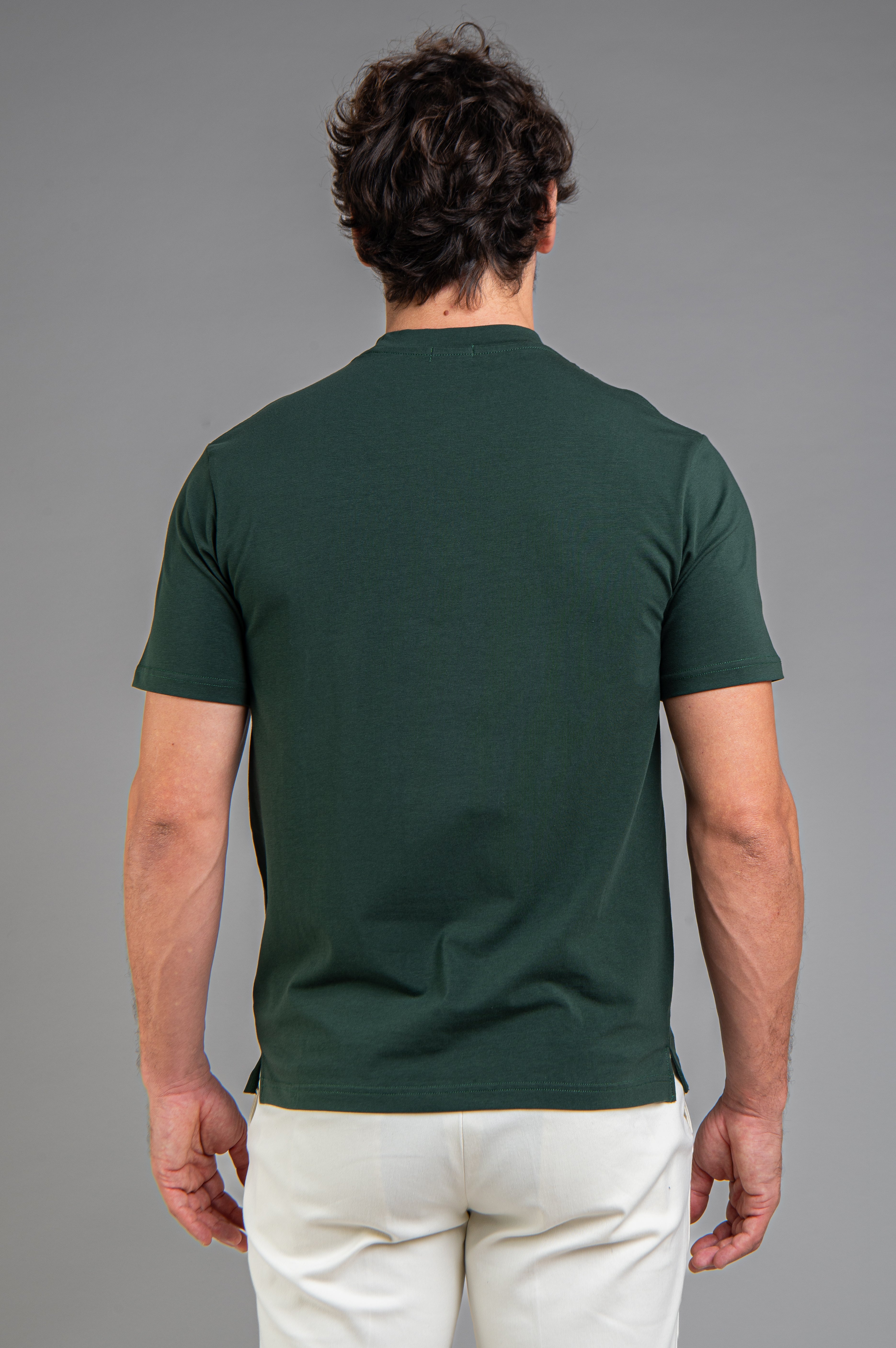 Hi-Neck Pima Cotton T-Shirt - Emerald Green