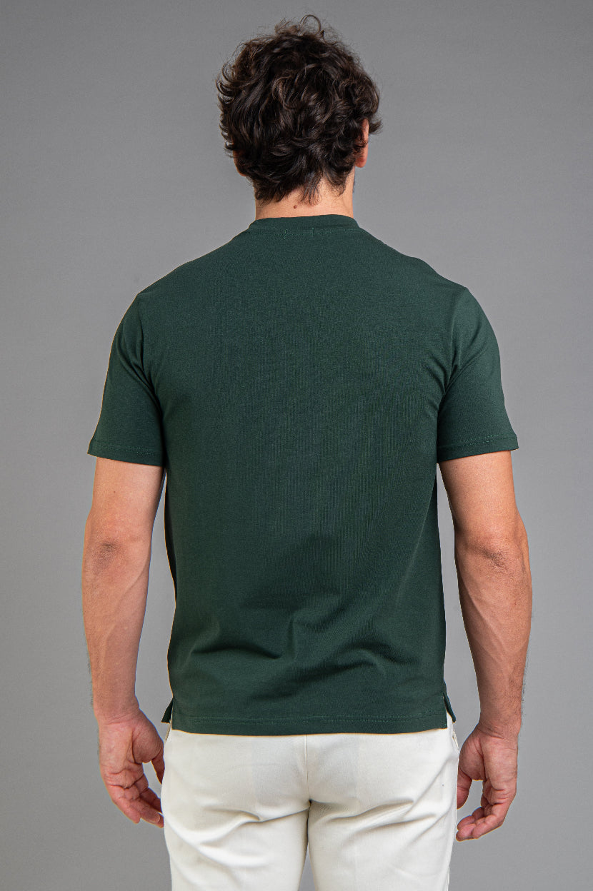 Hi-Neck Pima Cotton T-Shirt - Emerald Green
