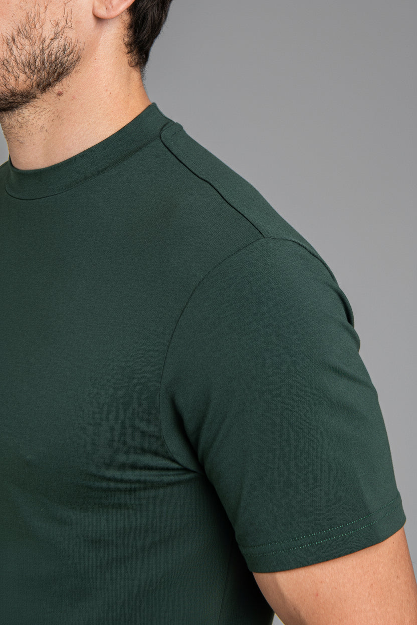 Hi-Neck Pima Cotton T-Shirt - Emerald Green