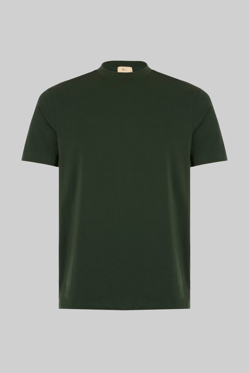 Hi-Neck Pima Cotton T-Shirt - Emerald Green