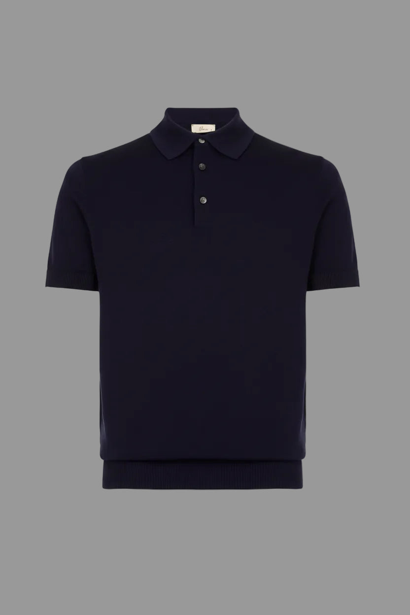 Navy blue polo shirt on a light gray background