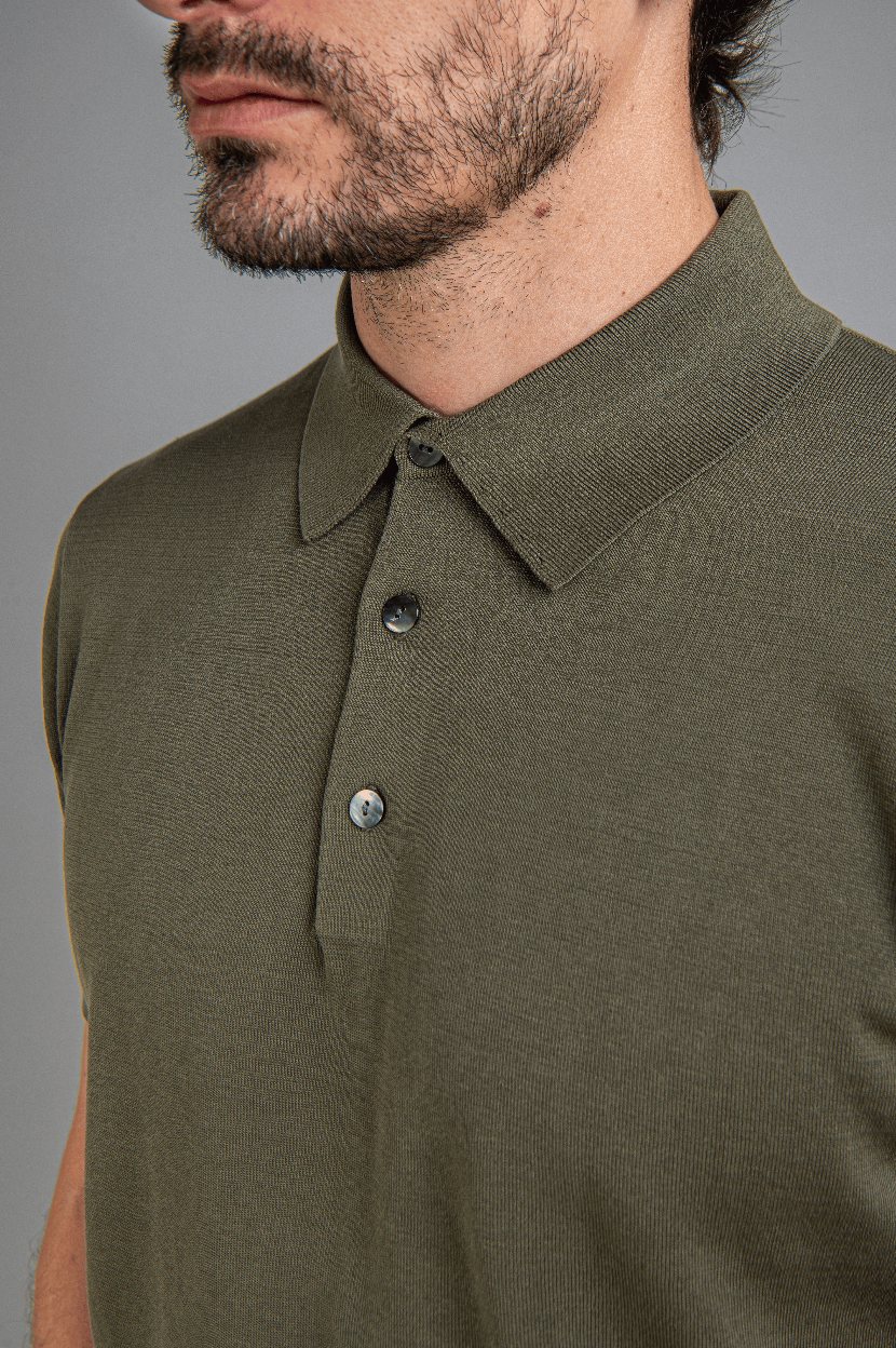 The Polo - Knitted Cotton/Silk Shirt - Military Green