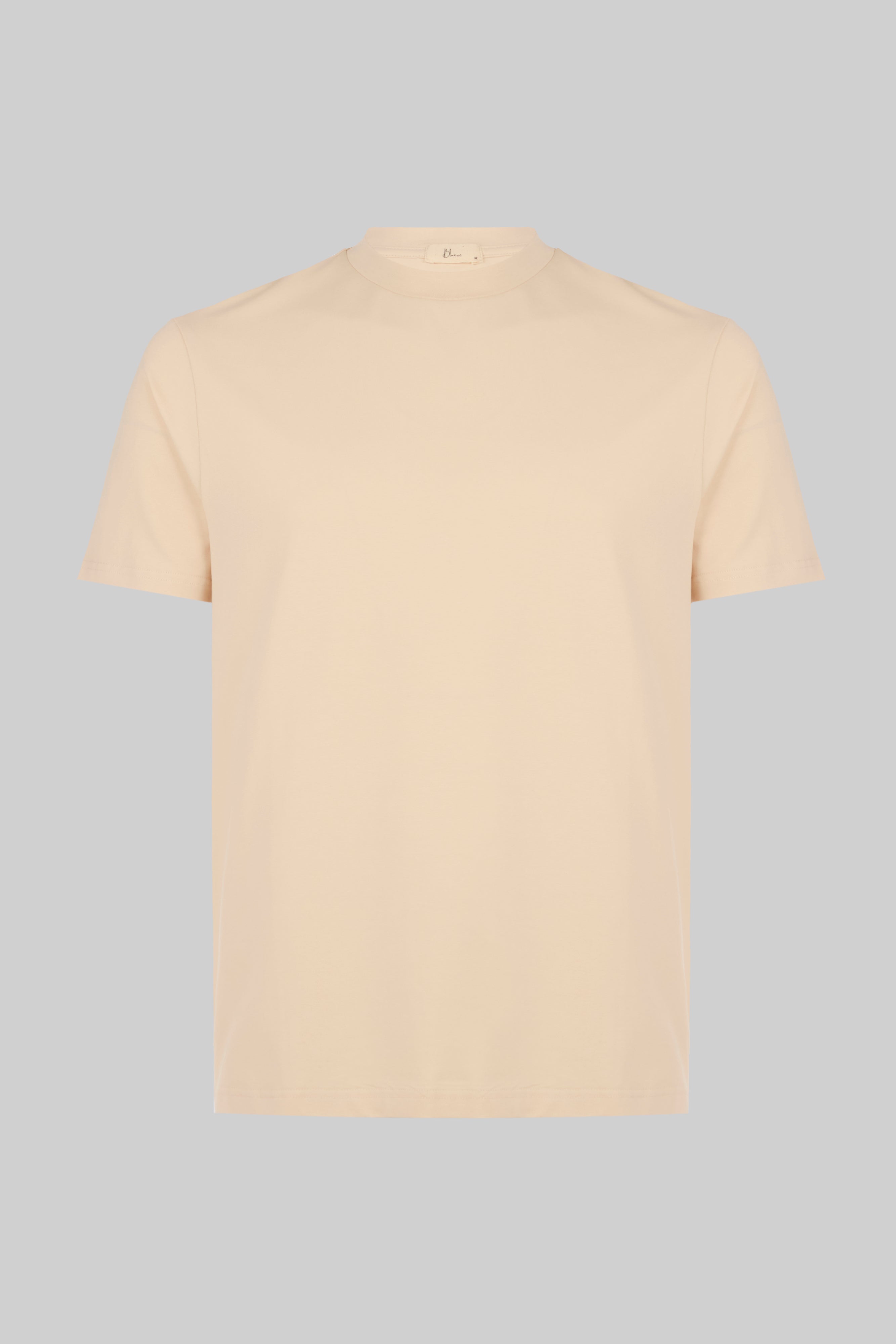 Hi-Neck Pima Cotton T-Shirt - Beige