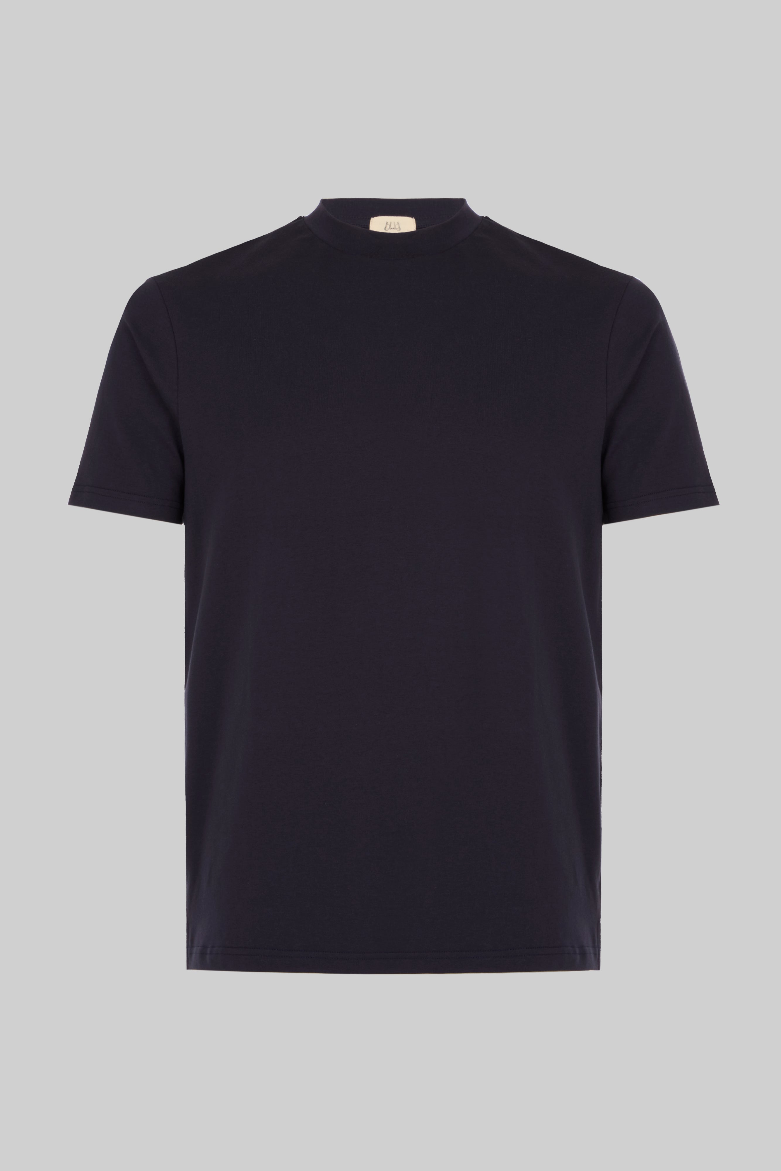 Hi-Neck Pima Cotton T-Shirt - Navy Blue